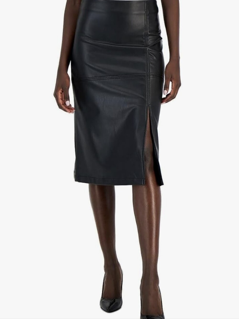 Anne Klein Black Faux Leather Midi Skirt